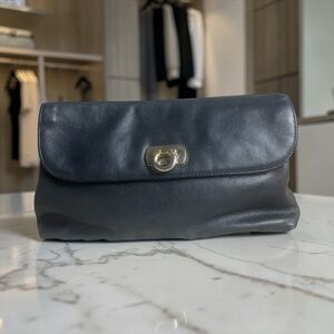 Dior Black Leather Clutch with Gold-Tone Turn Lock